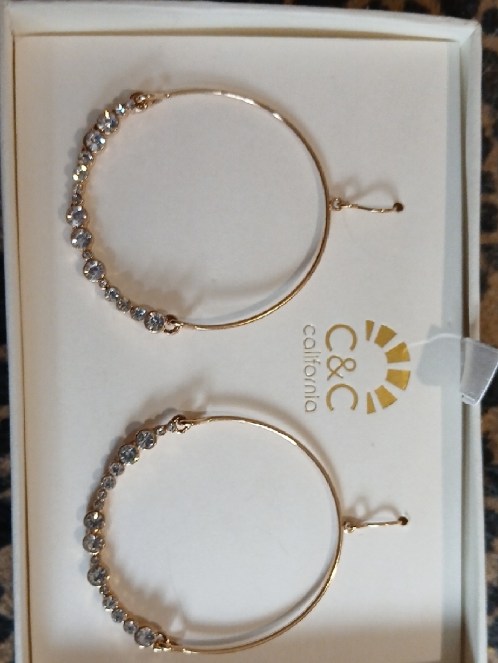 C&C California Boho Feminine Gold Hoop Earrings with Crystal Accents - Picture 2 of 10